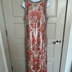 Cinq a Sept Red and Silver Sequin Maxi Dress